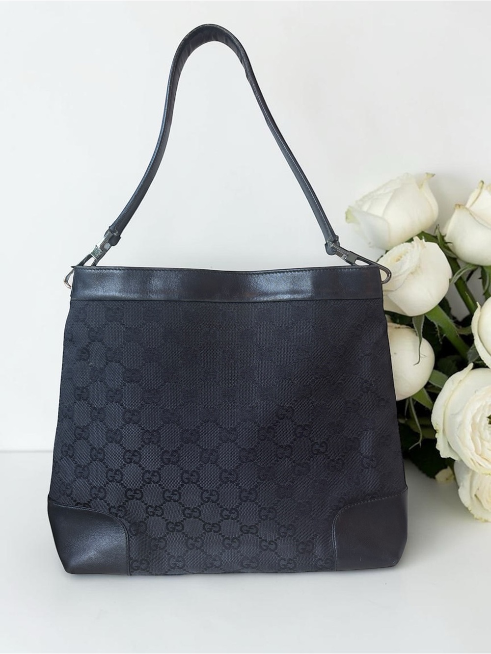 Gucci Jacquard Tom Ford Era GG Black Shoulder Bag Leather Trim COA